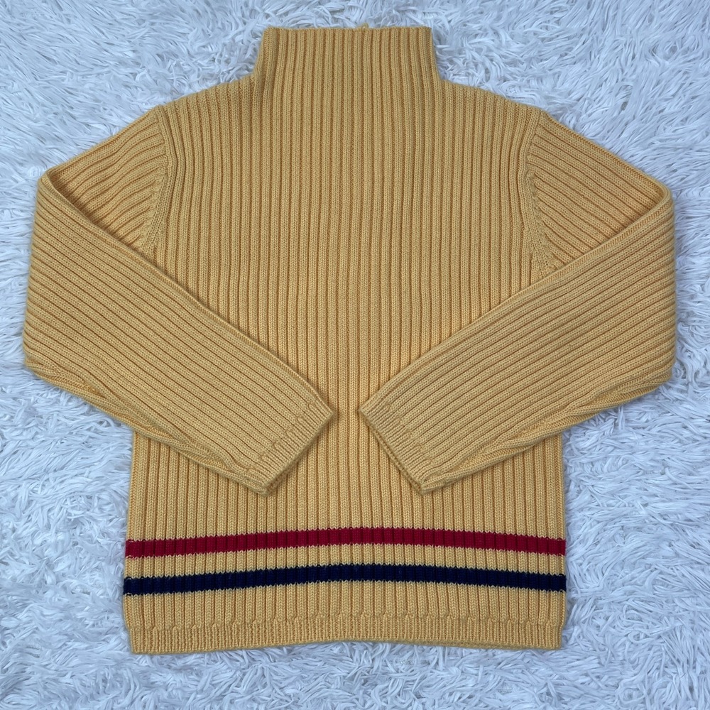 VTG Patagonia Sweater‎ Girls Large (12) Yellow Striped Mock Neck Cable Knit L